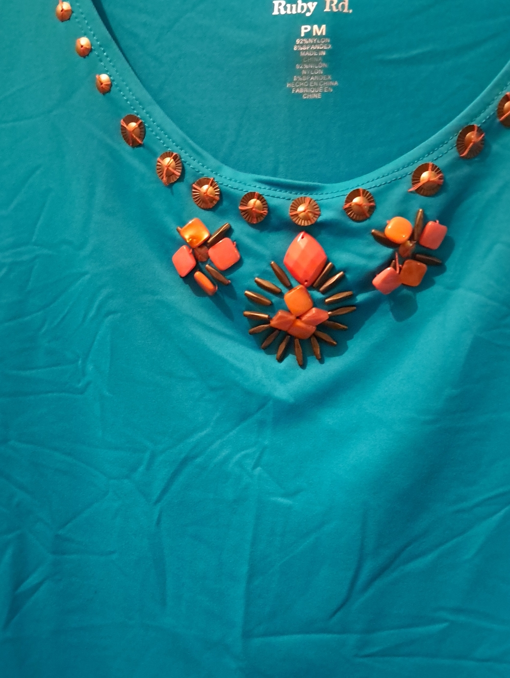 Ruby Rd. Teal Jewel-Embellished Crew-Neck Shell - Picture 2 of 2